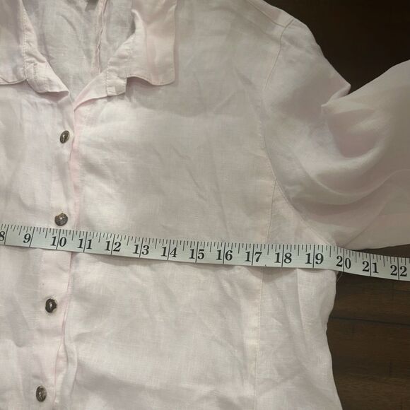 Kleen Pale Pink 100% Linen Asymmetrical Button Up Top Size Medium - Picture 3 of 7